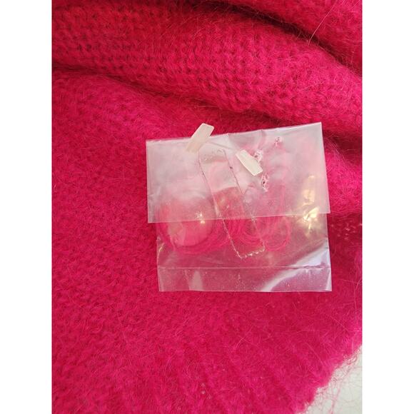 NWT Vintage 80s Cropped Mohair Fuchsia Pink Sweater Cardigan Shoulder pads S M - Picture 4 of 6